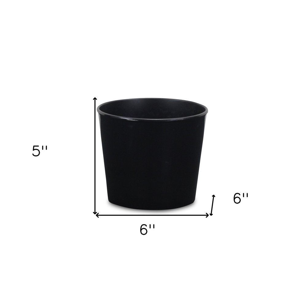 6" Black Recycled Plastic Indoor Outdoor Round Pot Planter HomeRoots