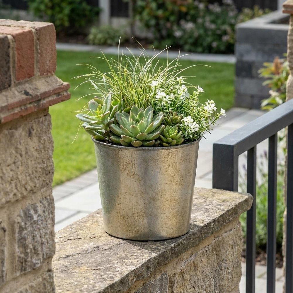 6" Gray Recycled Plastic Indoor Outdoor Round Pot Planter HomeRoots