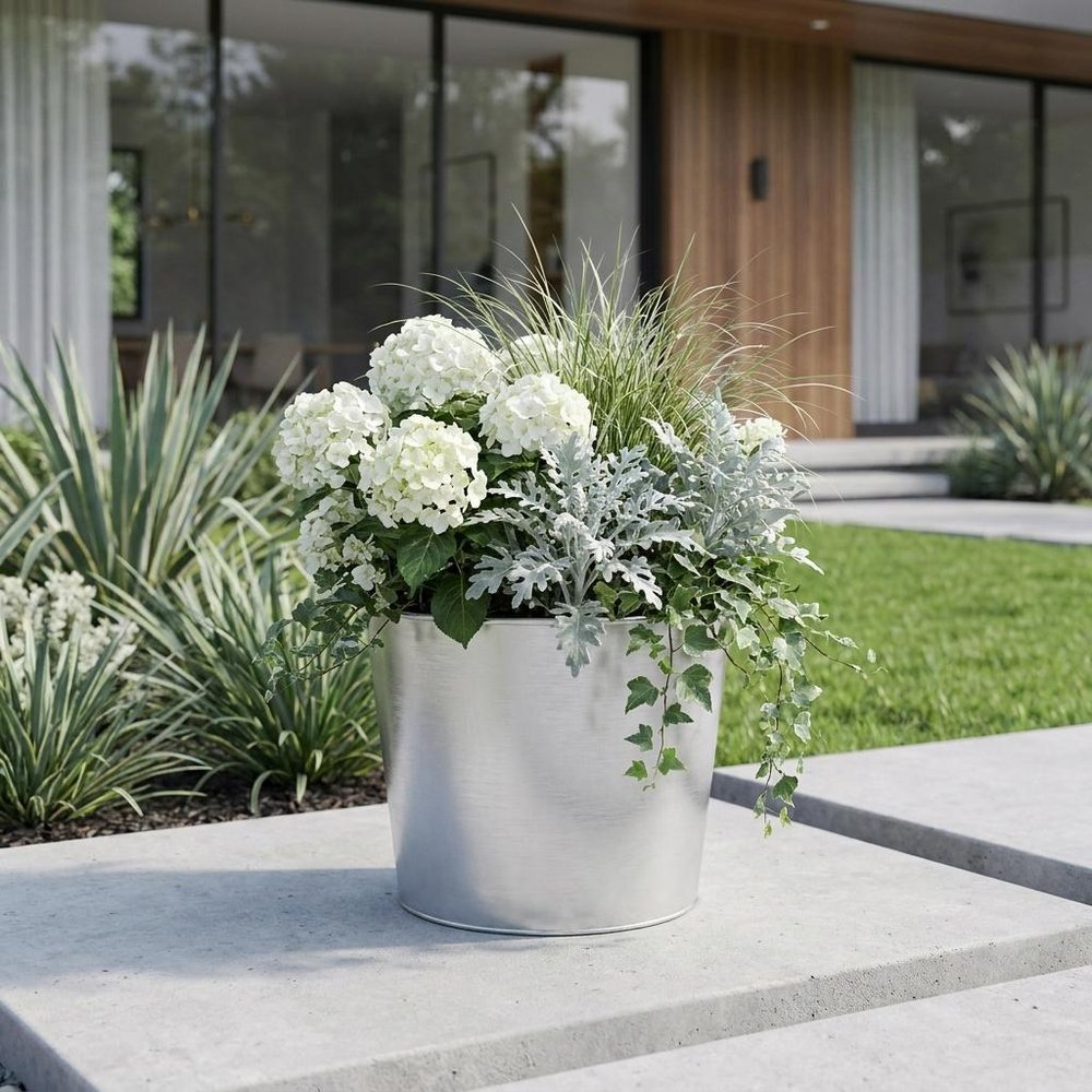 6" Silver Recycled Plastic Indoor Outdoor Round Pot Planter HomeRoots