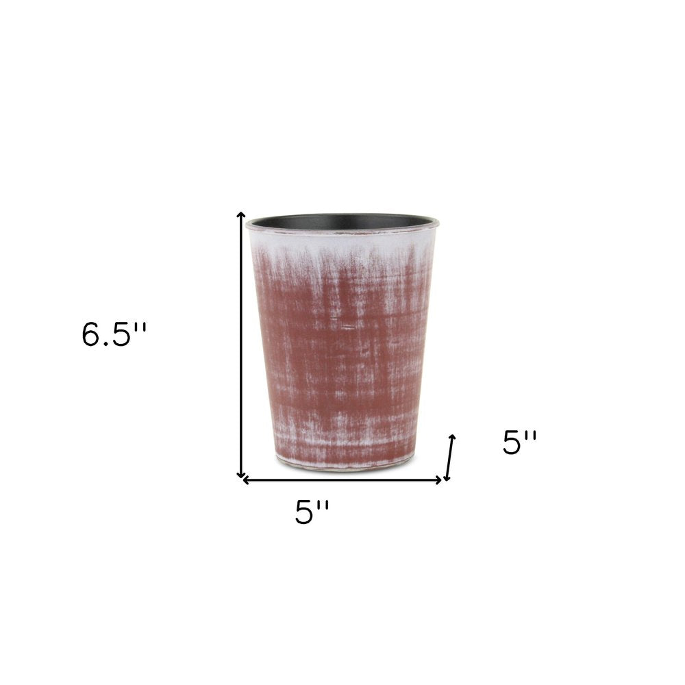 5" Brown and Ivory Textural Tone On Tone Recycled Plastic Indoor Outdoor Round Pot Planter HomeRoots