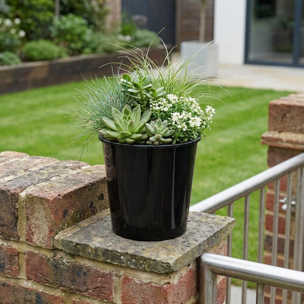 5" Black Recycled Plastic Indoor Outdoor Round Pot Planter HomeRoots