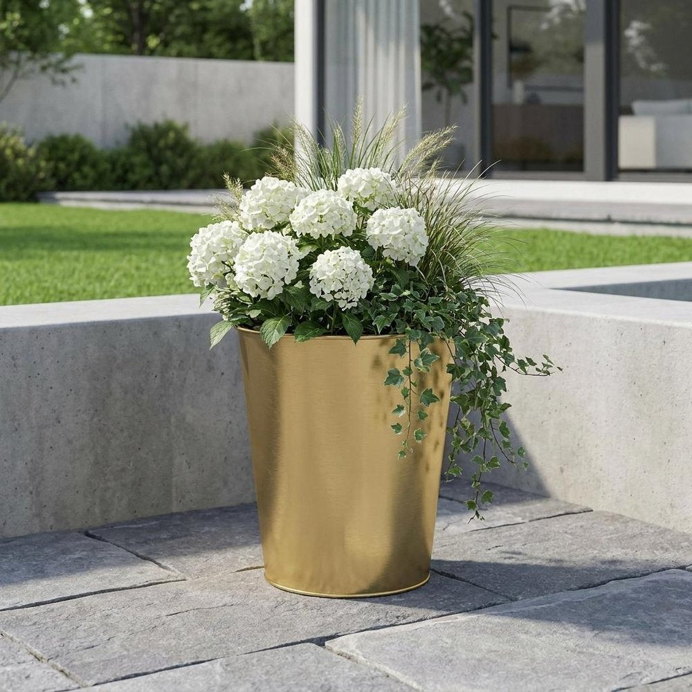 5" Gold Recycled Plastic Indoor Outdoor Round Pot Planter HomeRoots