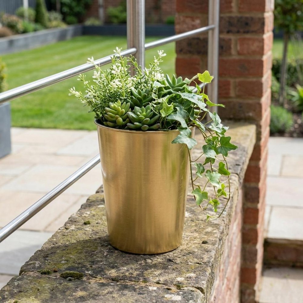 5" Gold Recycled Plastic Indoor Outdoor Round Pot Planter HomeRoots