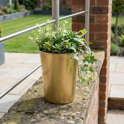 5" Gold Recycled Plastic Indoor Outdoor Round Pot Planter HomeRoots