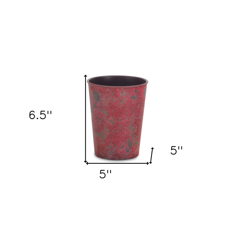 5" Red Recycled Plastic Indoor Outdoor Round Pot Planter HomeRoots