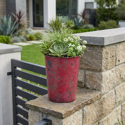 5" Red Recycled Plastic Indoor Outdoor Round Pot Planter HomeRoots