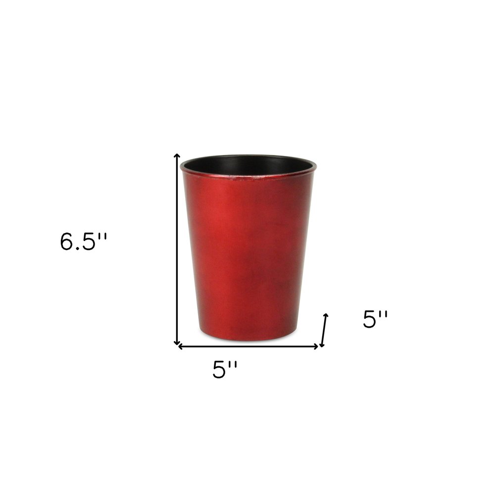 5" Red Recycled Plastic Indoor Outdoor Round Pot Planter HomeRoots
