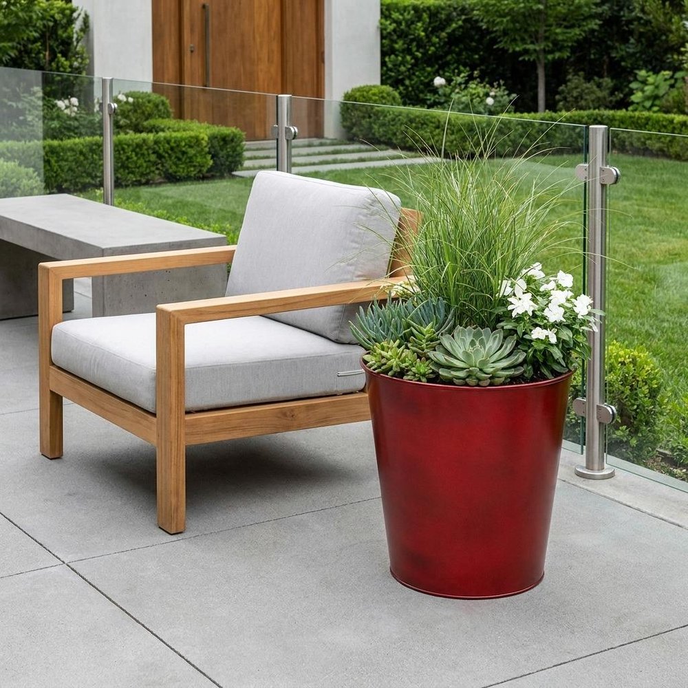 5" Red Recycled Plastic Indoor Outdoor Round Pot Planter HomeRoots