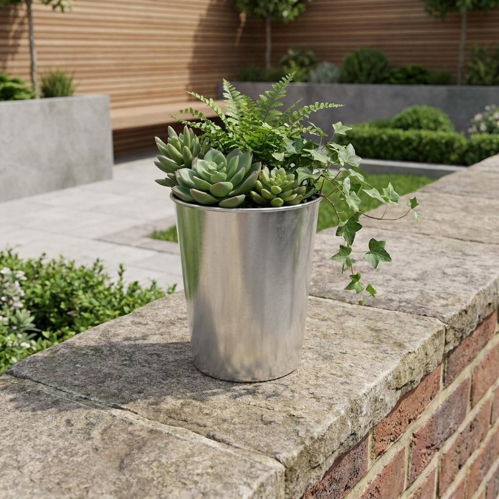 5" Silver Recycled Plastic Indoor Outdoor Round Pot Planter HomeRoots