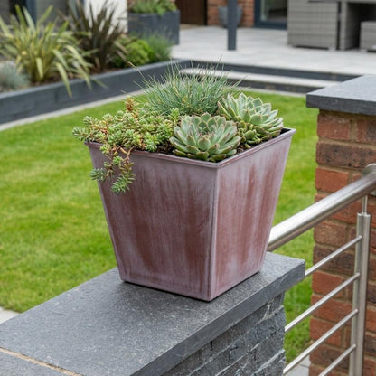 5" Brown and Off White Textural Tone On Tone Recycled Plastic Indoor Outdoor Square Pot Planter HomeRoots