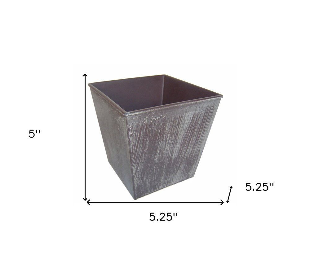 5" Brown and Off White Textural Tone On Tone Recycled Plastic Indoor Outdoor Square Pot Planter HomeRoots