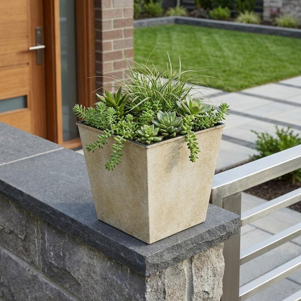 5" Cream Recycled Plastic Indoor Outdoor Square Pot Planter HomeRoots