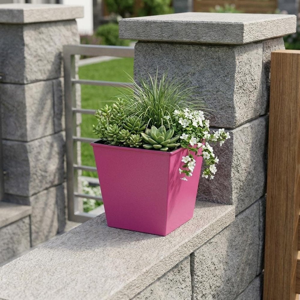 5" Hot Pink Recycled Plastic Indoor Outdoor Square Pot Planter HomeRoots