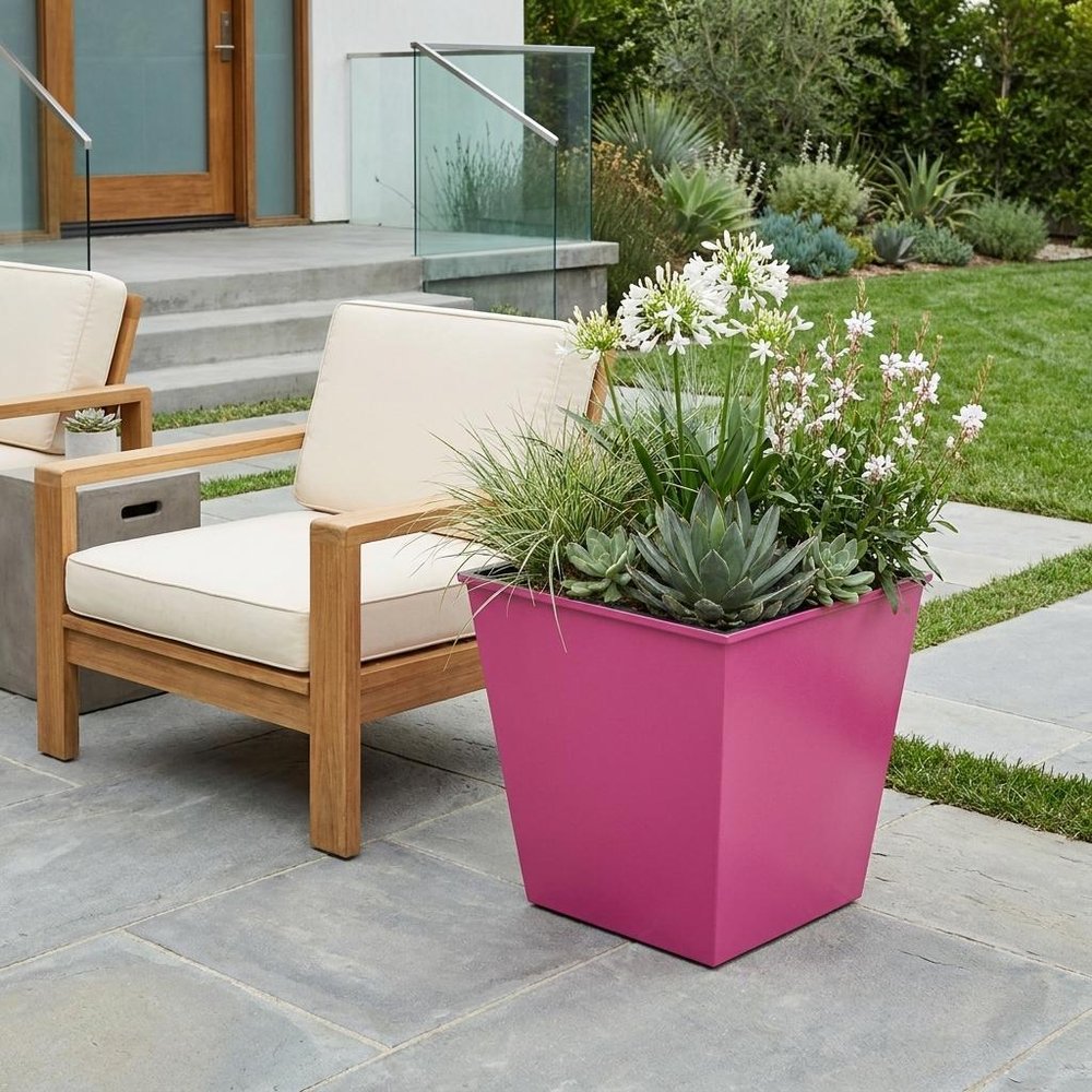5" Hot Pink Recycled Plastic Indoor Outdoor Square Pot Planter HomeRoots