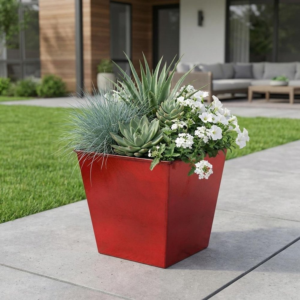 5" Red Recycled Plastic Indoor Outdoor Square Pot Planter HomeRoots