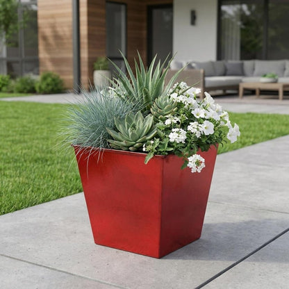 5" Red Recycled Plastic Indoor Outdoor Square Pot Planter HomeRoots