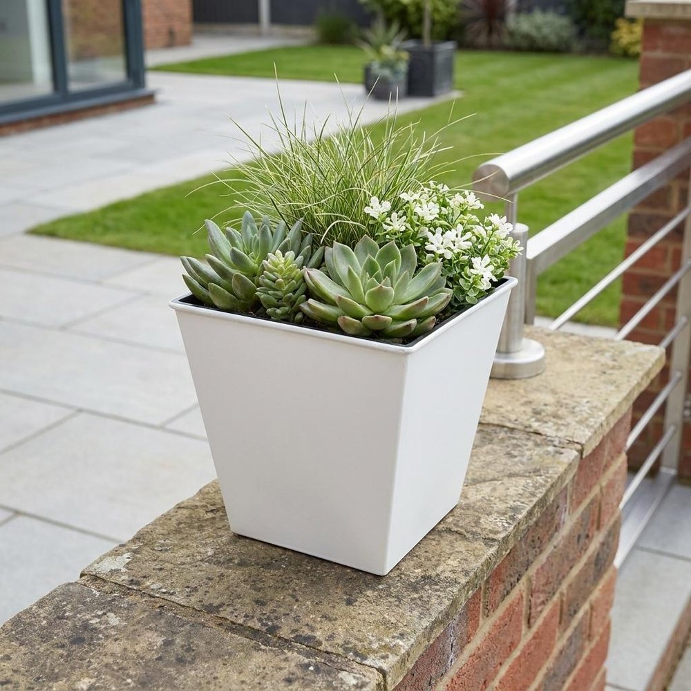 5" Silver Recycled Plastic Indoor Outdoor Square Pot Planter HomeRoots