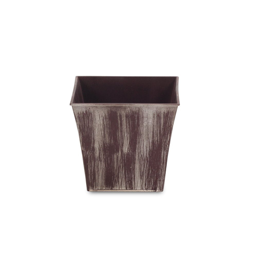 7" Brown and Ivory Textural Tone On Tone Recycled Plastic Indoor Outdoor Square Pot Planter HomeRoots