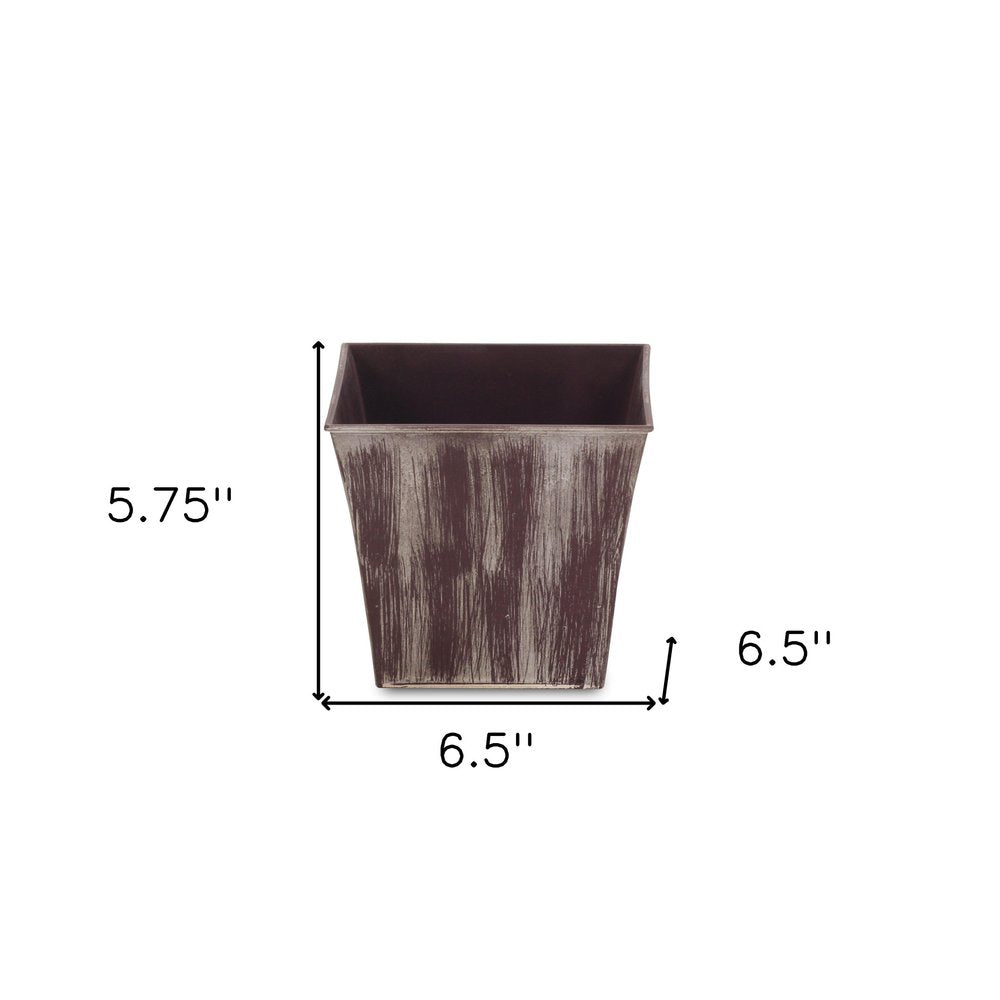 7" Brown and Ivory Textural Tone On Tone Recycled Plastic Indoor Outdoor Square Pot Planter HomeRoots