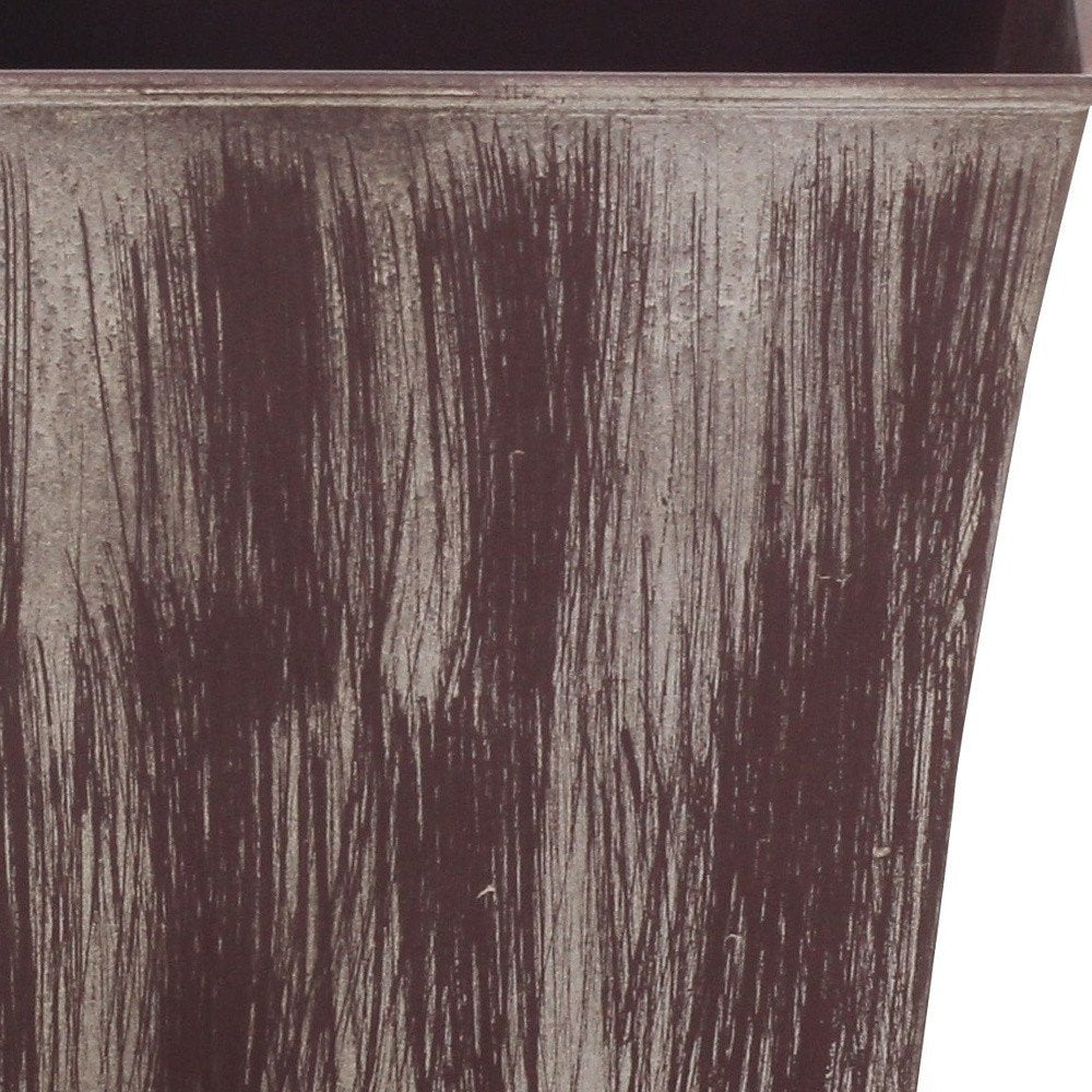 7" Brown and Ivory Textural Tone On Tone Recycled Plastic Indoor Outdoor Square Pot Planter HomeRoots