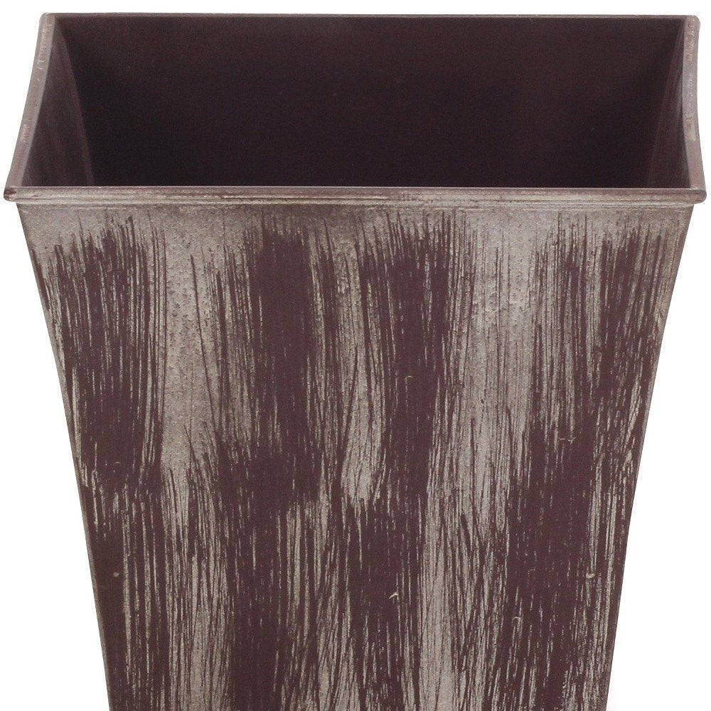 7" Brown and Ivory Textural Tone On Tone Recycled Plastic Indoor Outdoor Square Pot Planter HomeRoots