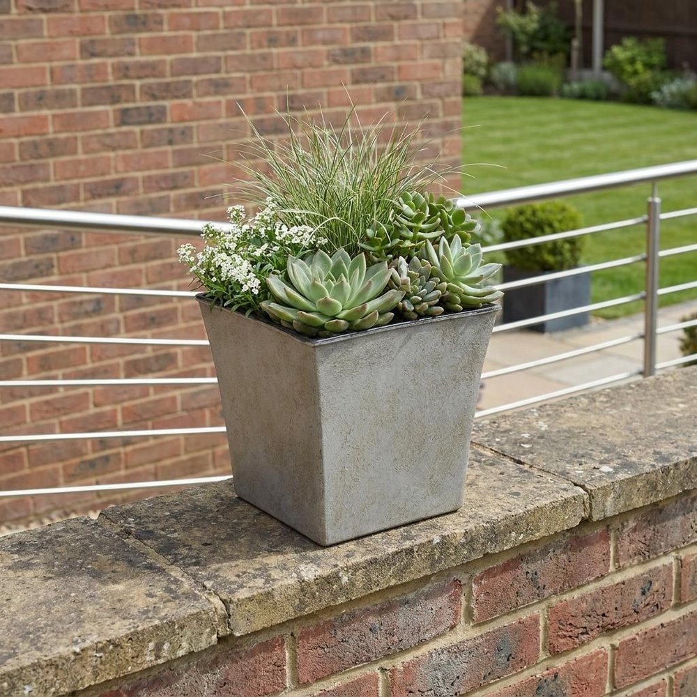 7" Gray Recycled Plastic Indoor Outdoor Square Pot Planter HomeRoots