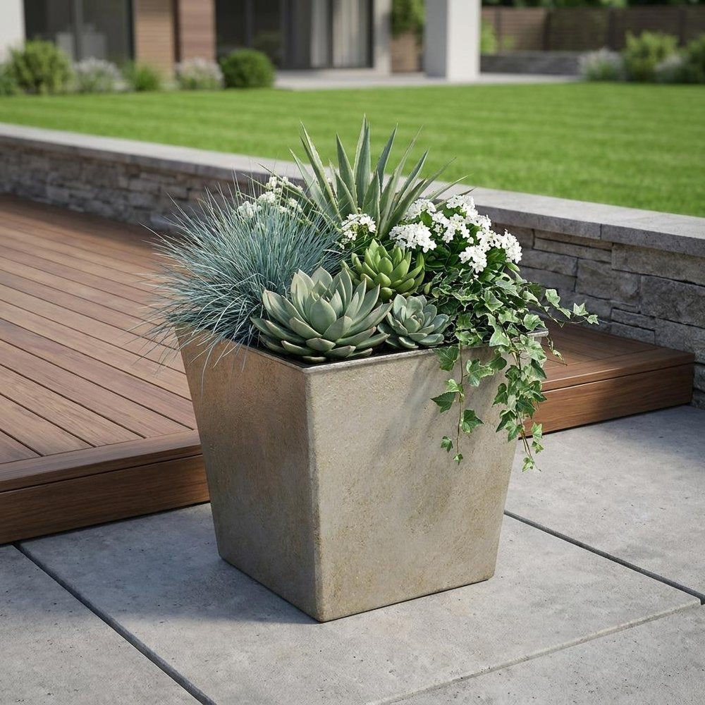 7" Gray Recycled Plastic Indoor Outdoor Square Pot Planter HomeRoots