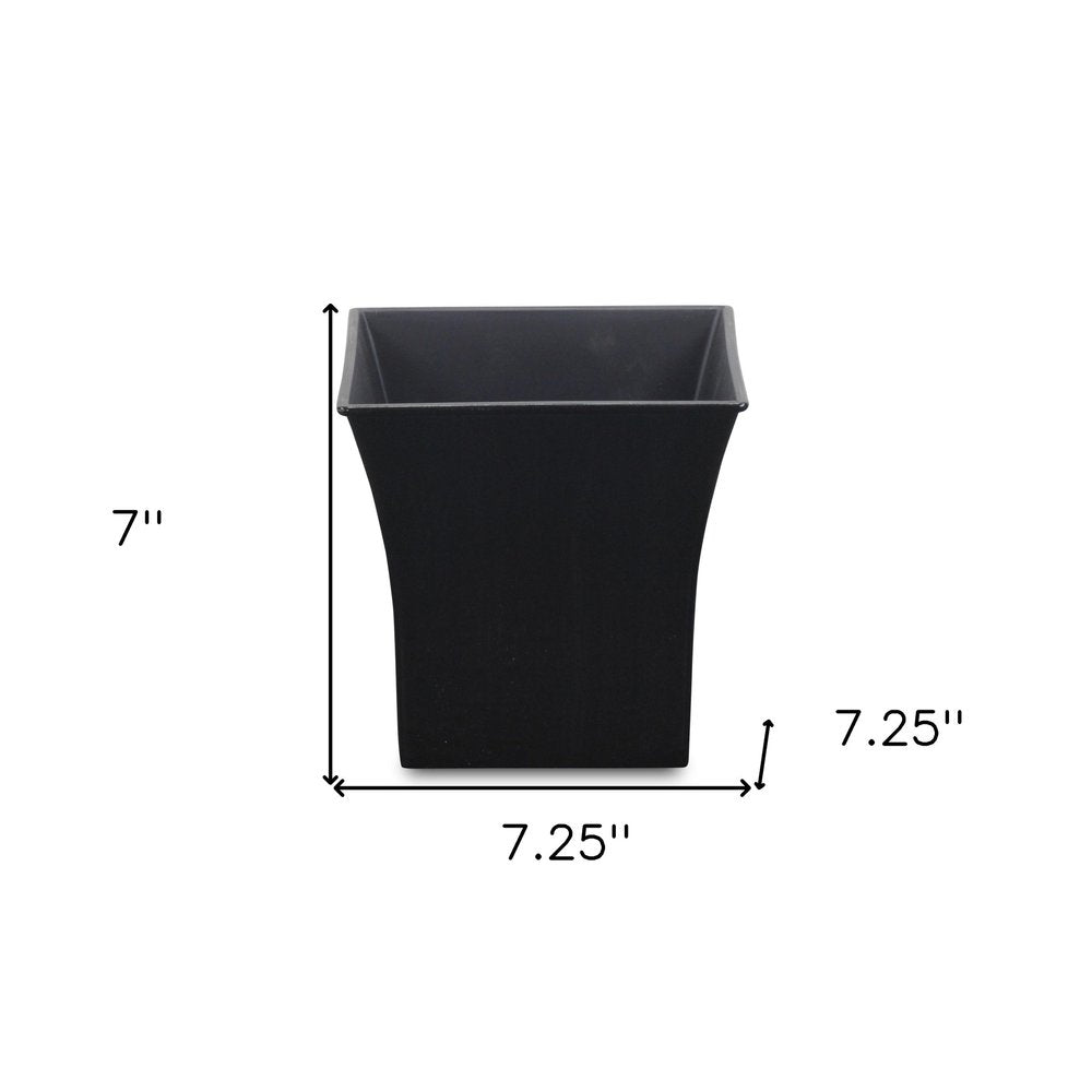 7" Black Recycled Plastic Indoor Outdoor Square Pot Planter — view 2