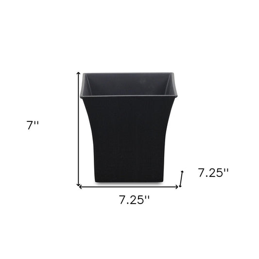 7" Black Recycled Plastic Indoor Outdoor Square Pot Planter
