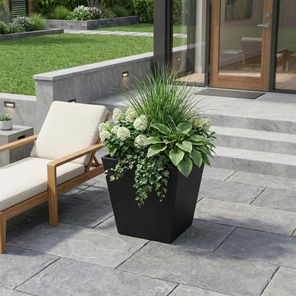 7" Black Recycled Plastic Indoor Outdoor Square Pot Planter HomeRoots