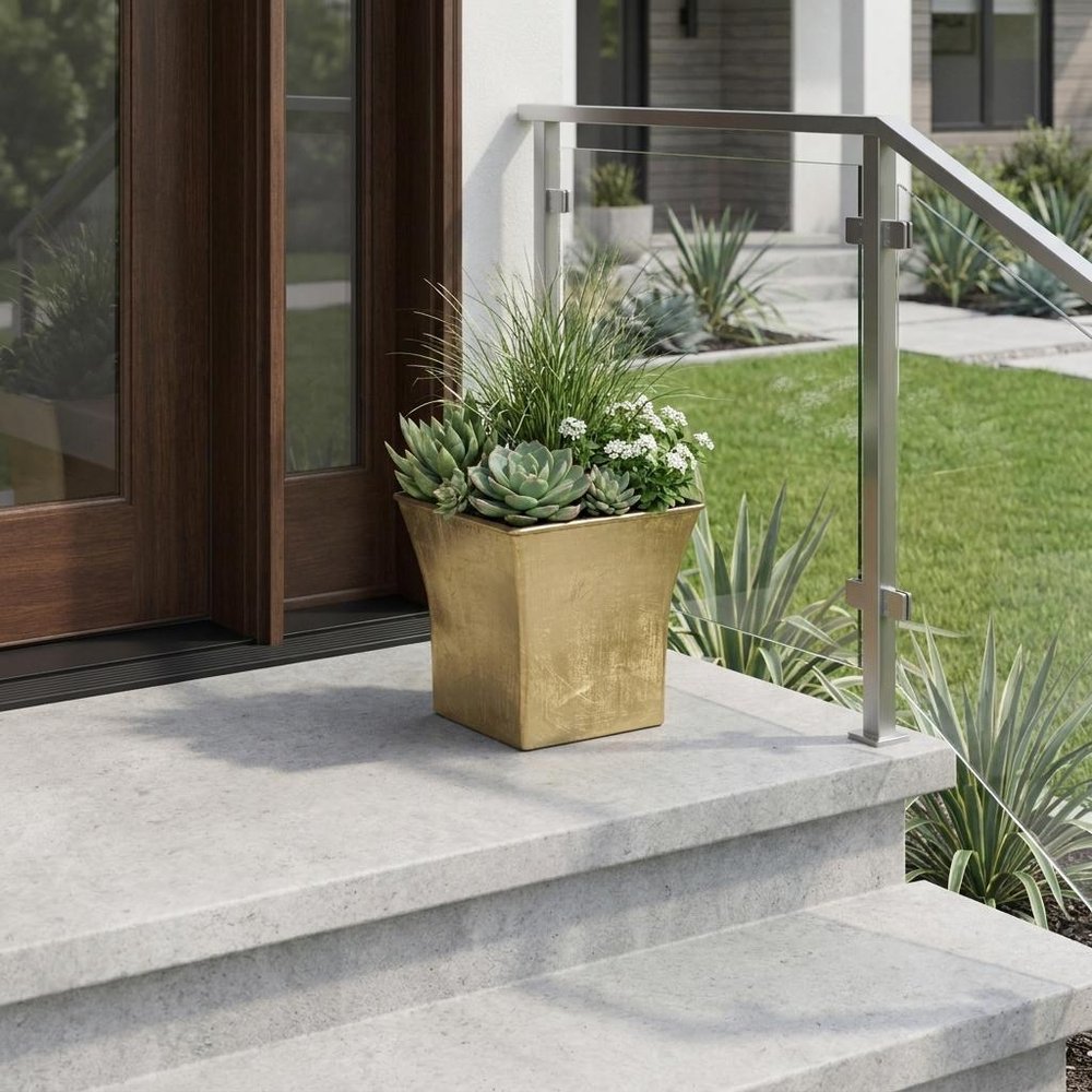 7" Gold Recycled Plastic Indoor Outdoor Square Pot Planter HomeRoots