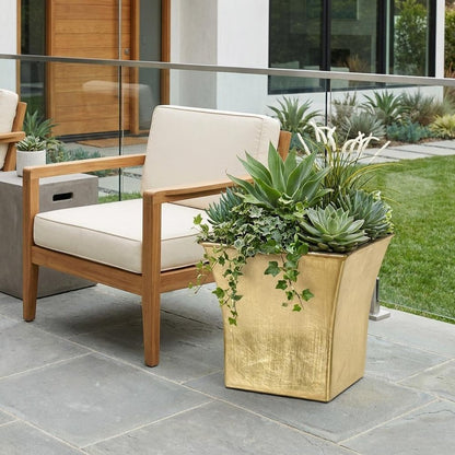 7" Gold Recycled Plastic Indoor Outdoor Square Pot Planter HomeRoots