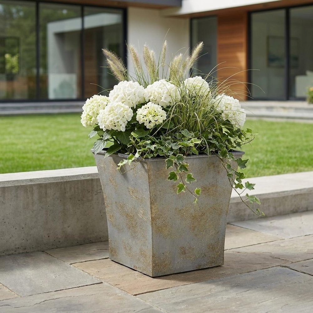 7" Gray Recycled Plastic Indoor Outdoor Square Pot Planter HomeRoots