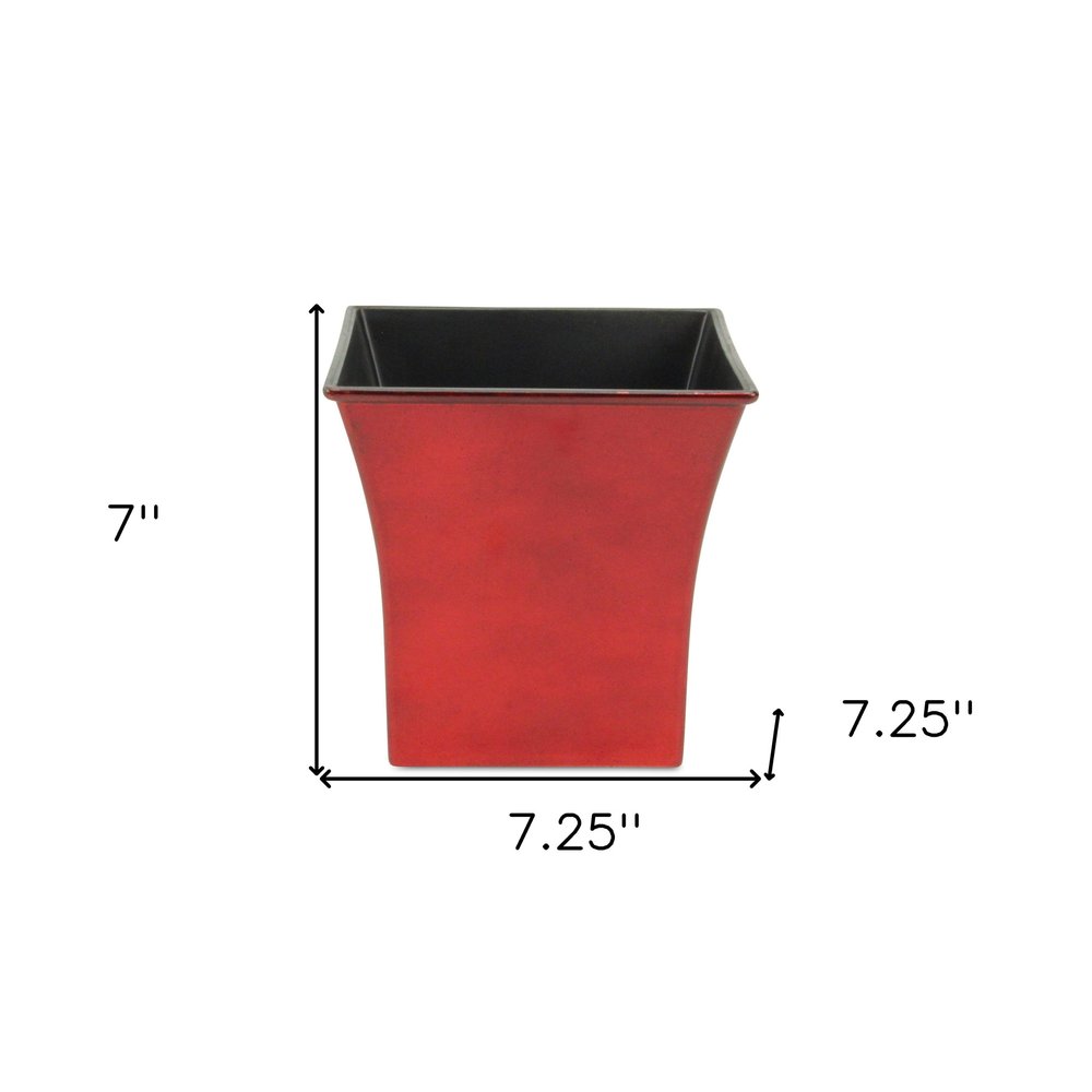 7" Red Recycled Plastic Indoor Outdoor Square Pot Planter — view 7