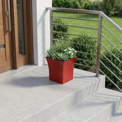 7" Red Recycled Plastic Indoor Outdoor Square Pot Planter HomeRoots