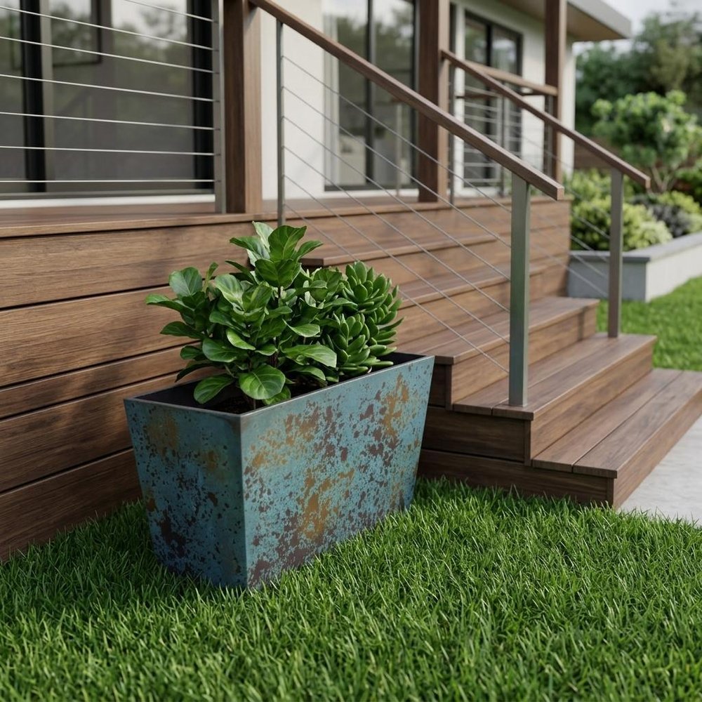 8" Blue Recycled Plastic Indoor Outdoor Rectangular Planter Box HomeRoots