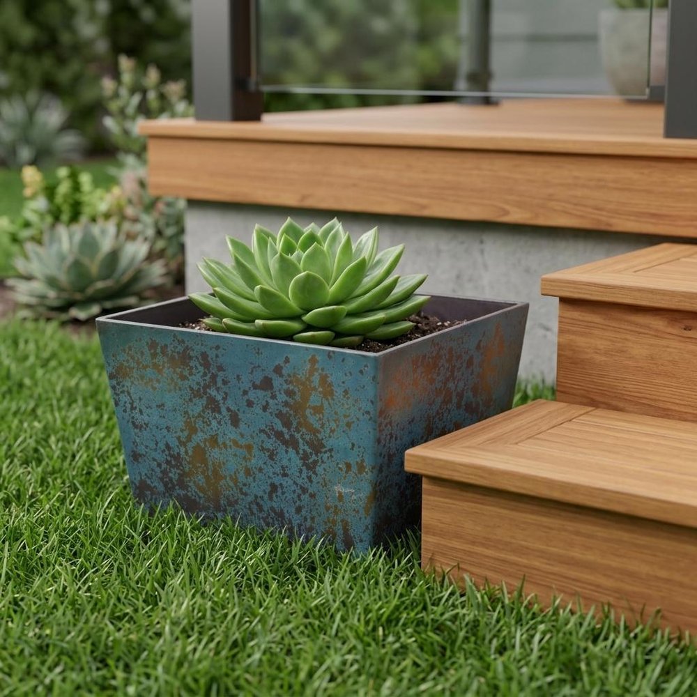 8" Blue Recycled Plastic Indoor Outdoor Rectangular Planter Box HomeRoots