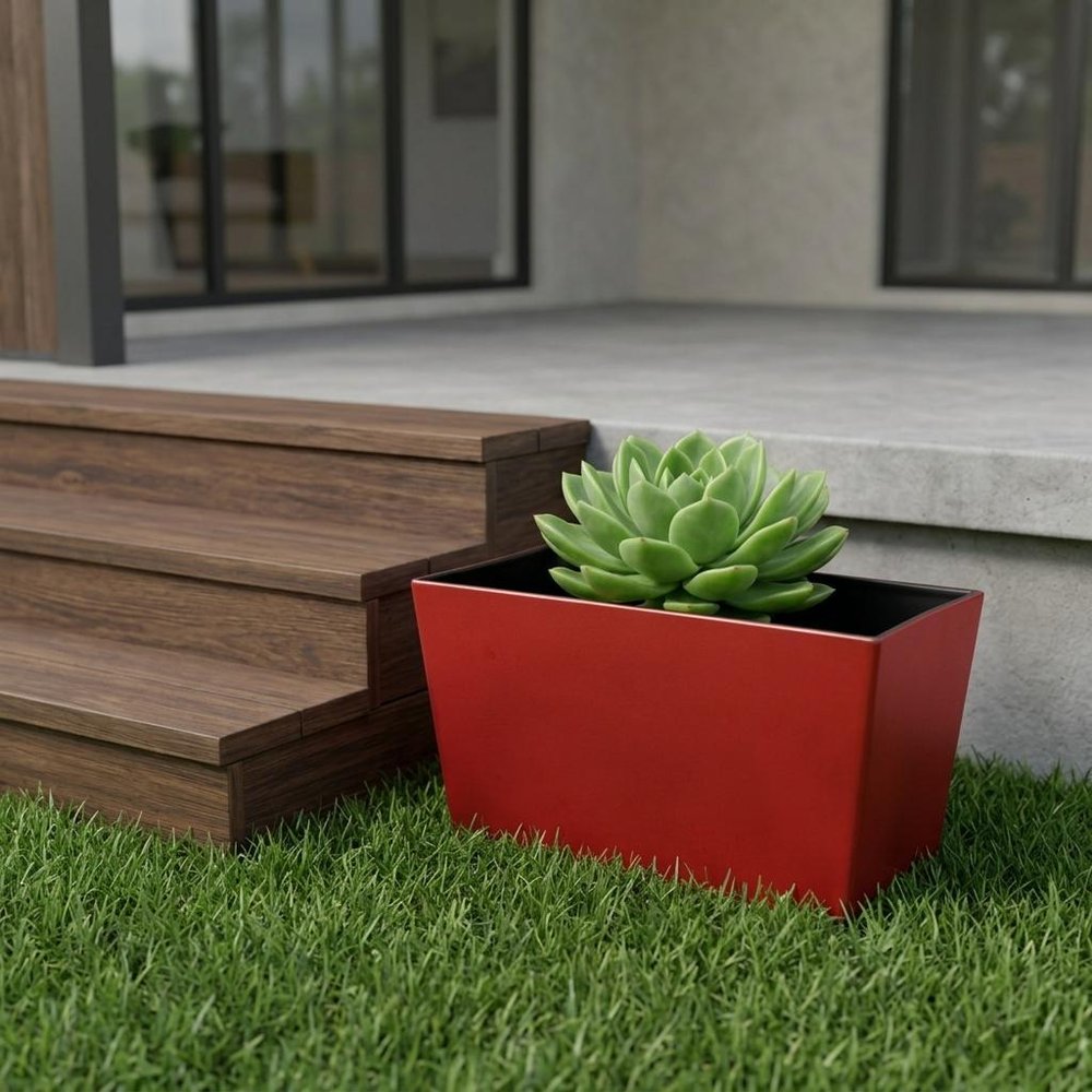 8" Red Recycled Plastic Indoor Outdoor Rectangular Planter Box HomeRoots