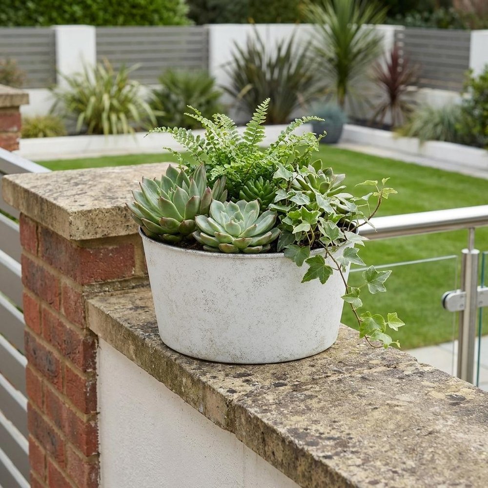 12" Cream Recycled Plastic Indoor Outdoor Round Pot Planter HomeRoots
