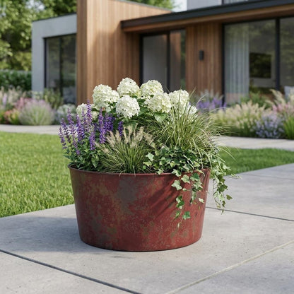 12" Red Recycled Plastic Indoor Outdoor Round Pot Planter HomeRoots