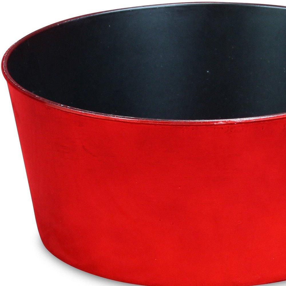 12" Red Recycled Plastic Indoor Outdoor Round Pot Planter — view 3