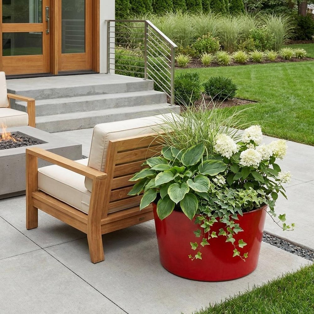 12" Red Recycled Plastic Indoor Outdoor Round Pot Planter HomeRoots