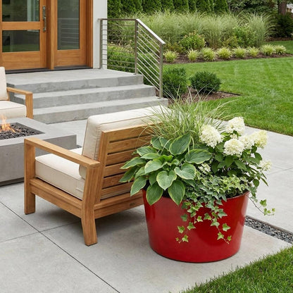 12" Red Recycled Plastic Indoor Outdoor Round Pot Planter HomeRoots