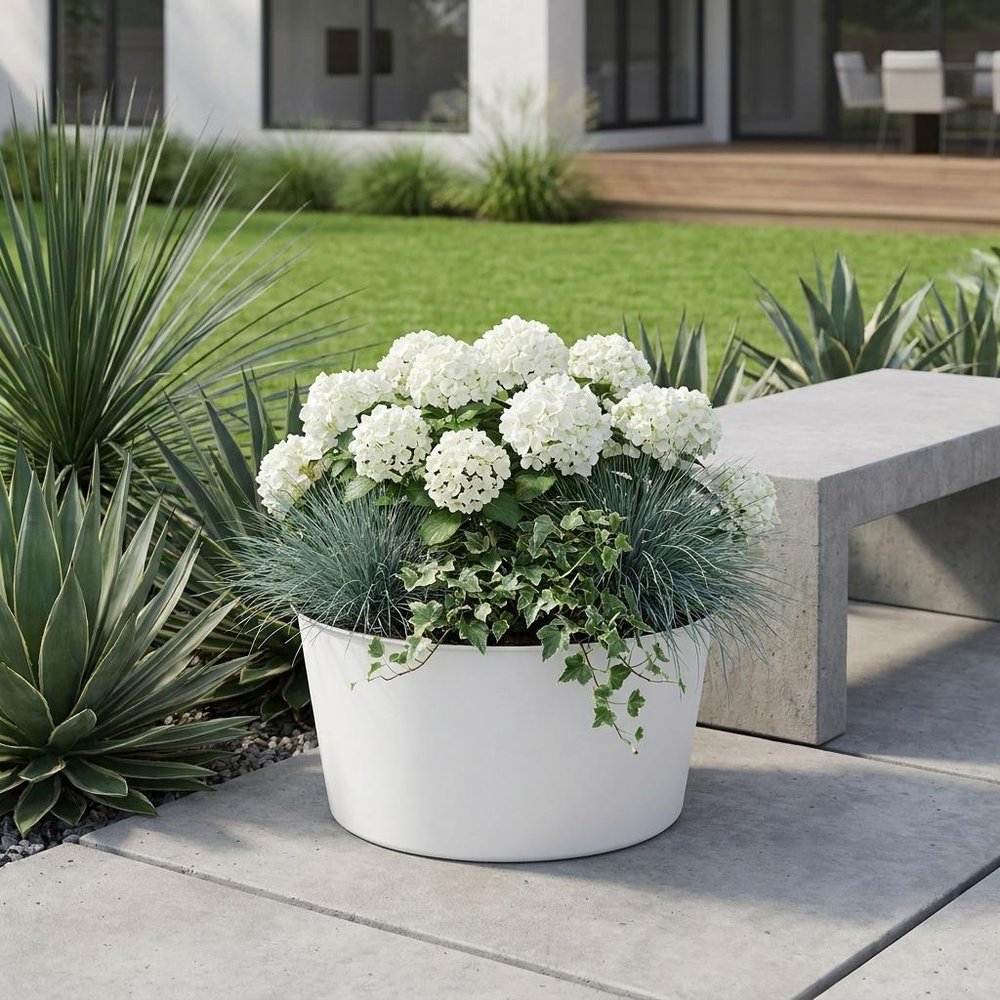 12" White Recycled Plastic Indoor Outdoor Round Pot Planter HomeRoots
