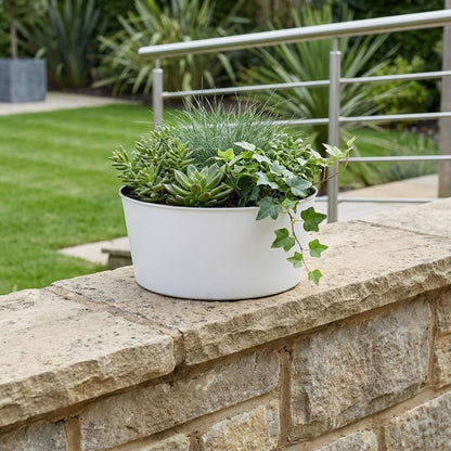 12" White Recycled Plastic Indoor Outdoor Round Pot Planter HomeRoots