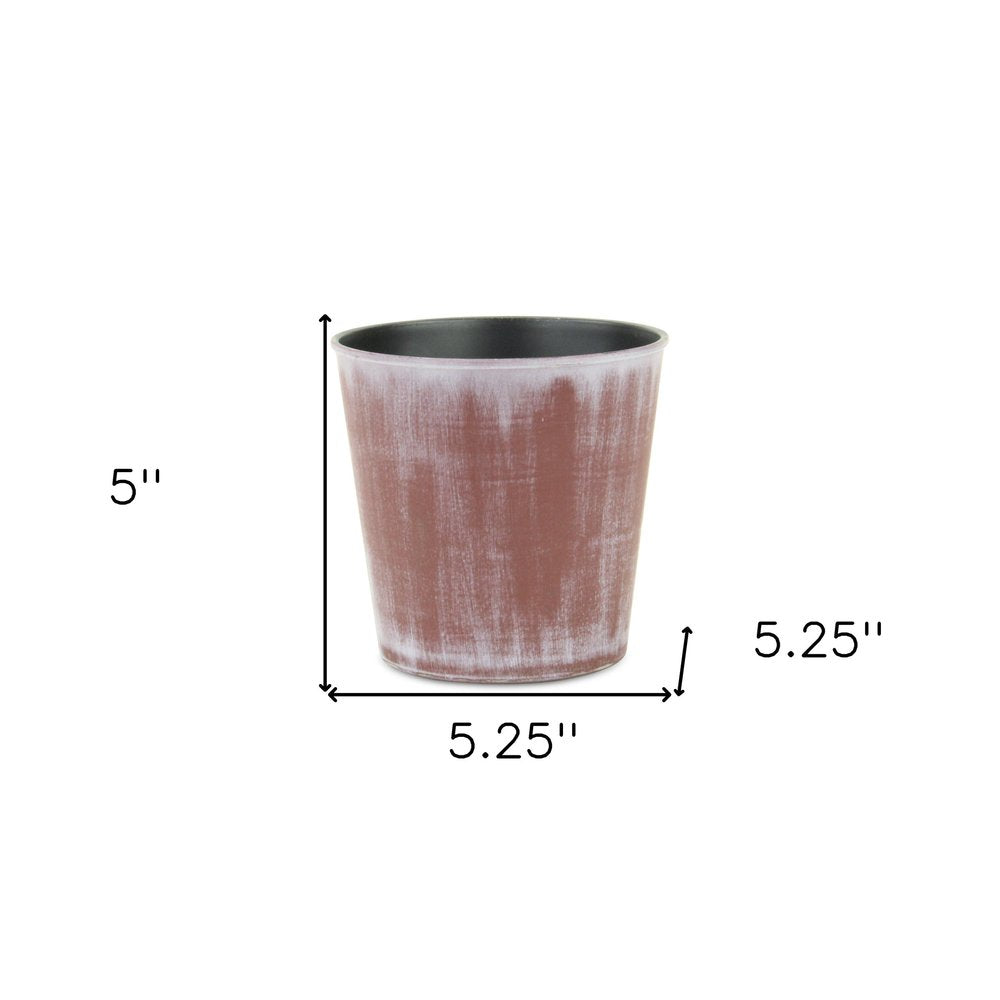 5" Brown and Off White Textural Tone On Tone Recycled Plastic Indoor Outdoor Round Pot Planter HomeRoots