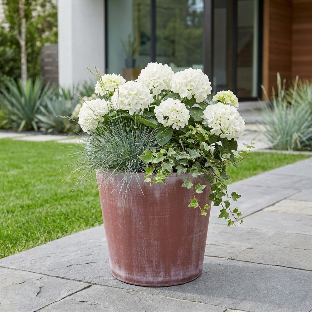 5" Brown and Off White Textural Tone On Tone Recycled Plastic Indoor Outdoor Round Pot Planter HomeRoots
