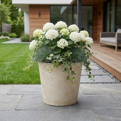5" Cream Recycled Plastic Indoor Outdoor Round Pot Planter HomeRoots