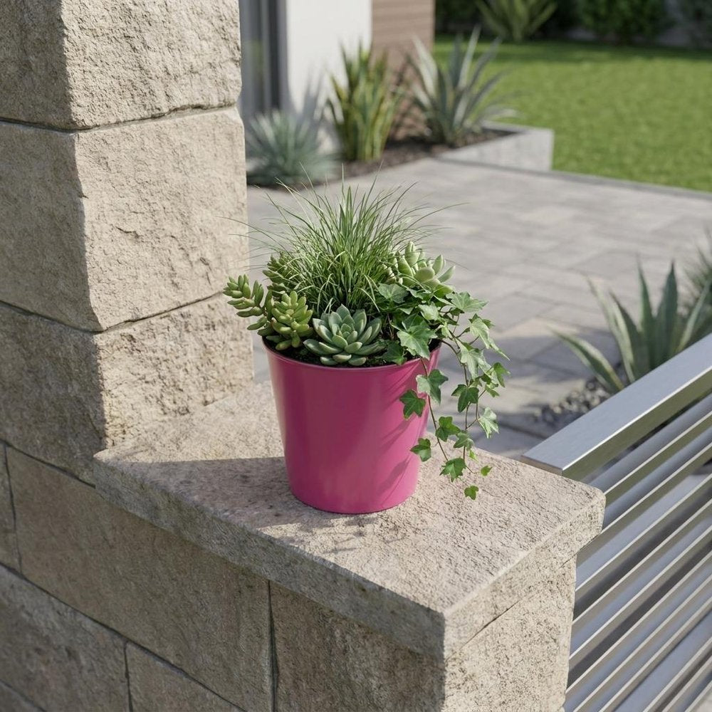 5" Hot Pink Recycled Plastic Indoor Outdoor Round Pot Planter HomeRoots