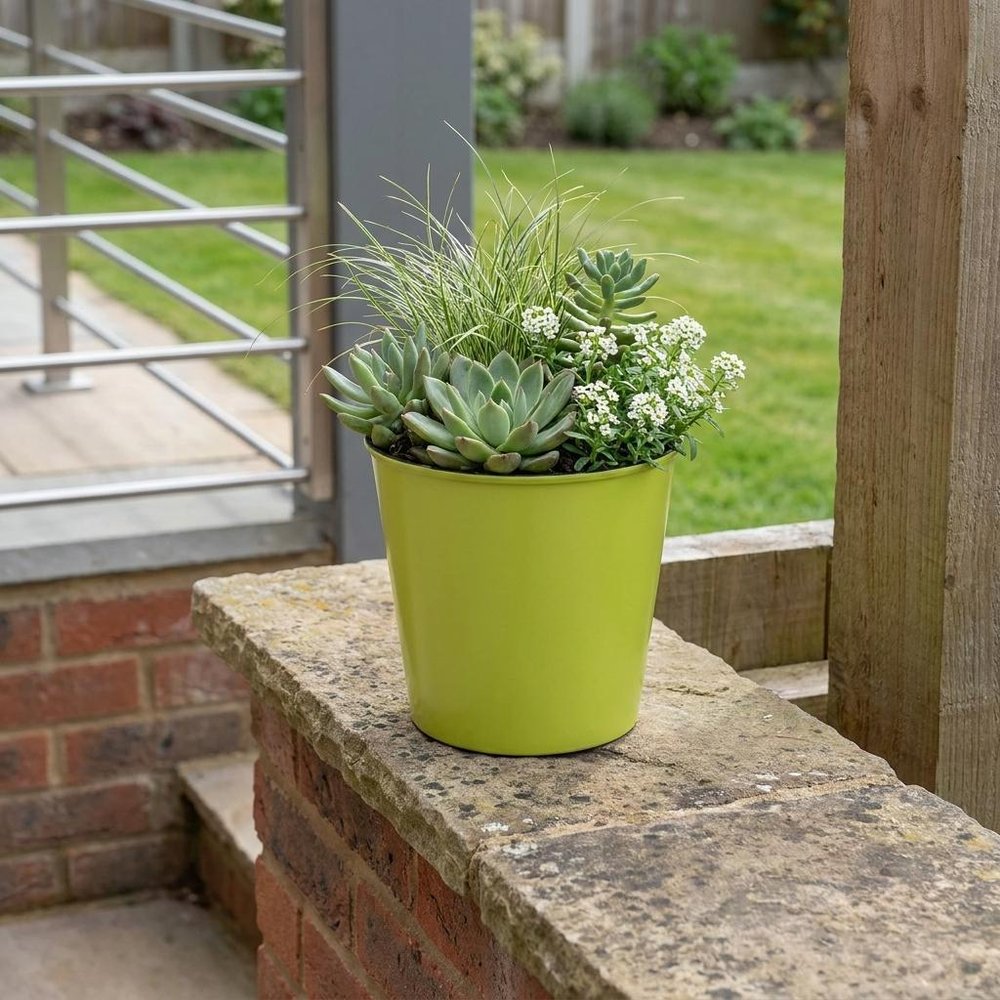 5" Lime Green Recycled Plastic Indoor Outdoor Round Pot Planter HomeRoots